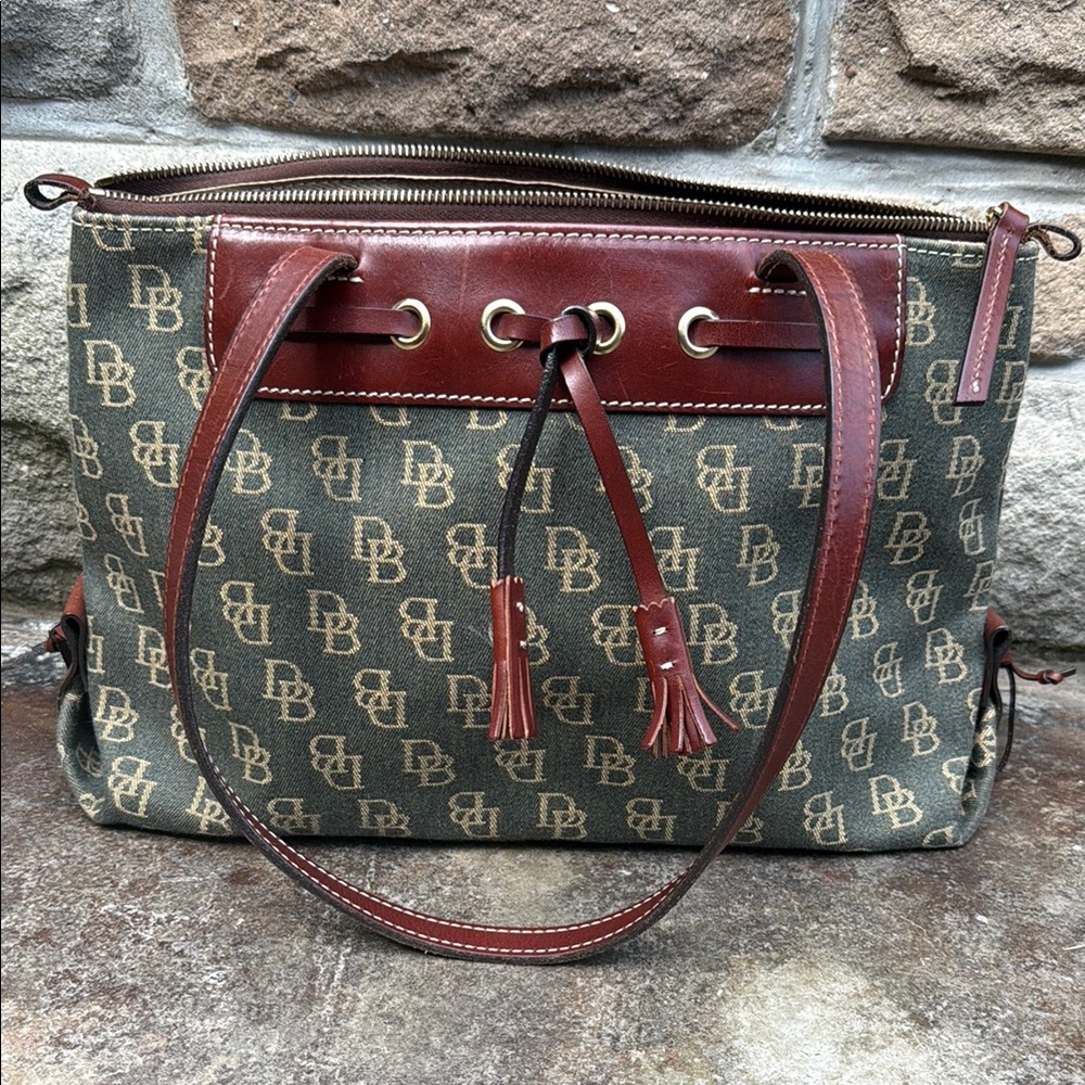 Dooney & Bourke Brown and Tan Shoulder Bag with Structured Design